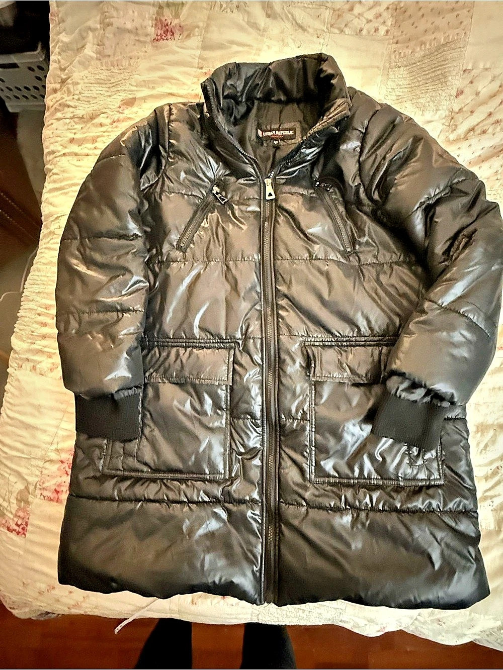 Urban Republic Women's Mid-Length Black Quilted Puffer Coat Sz M